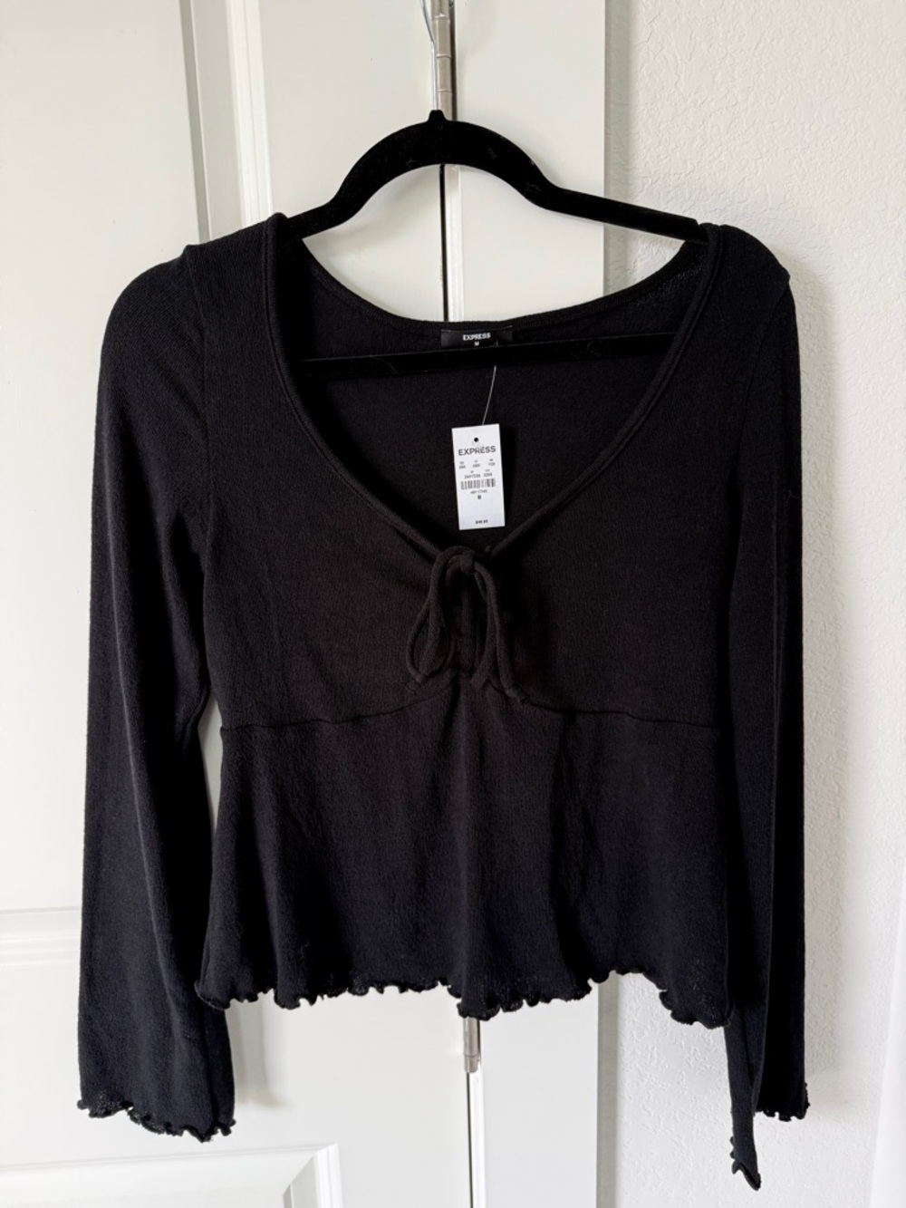 Express Black Long-Sleeve Tie-Front Top